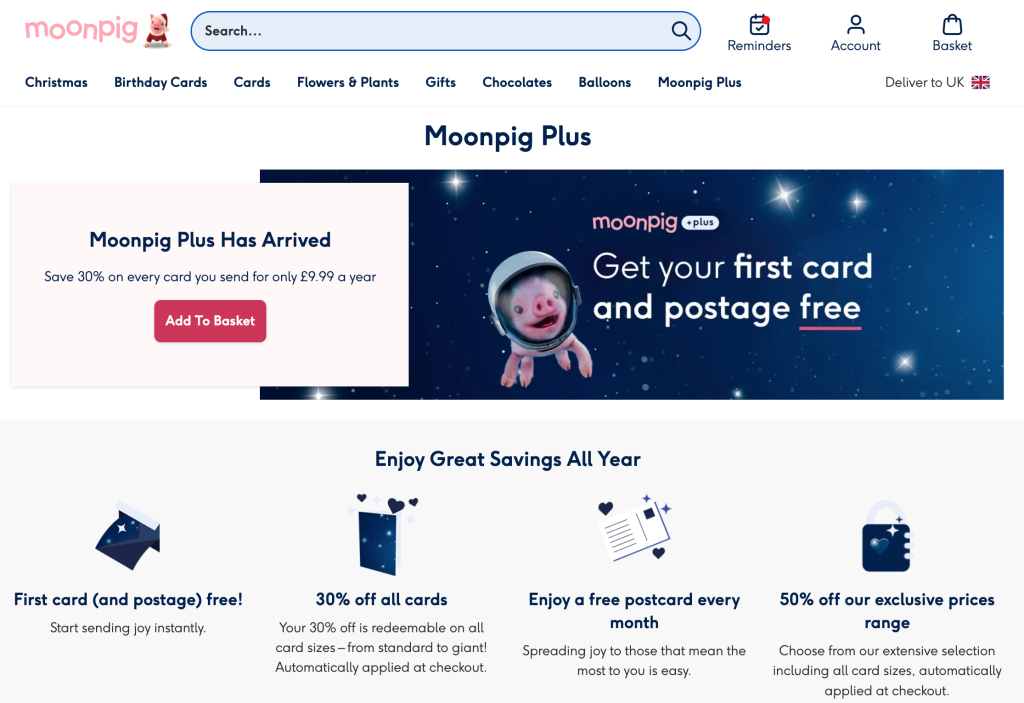 Above: Moonpig Plus subscriptions are driving higher customer order frequency