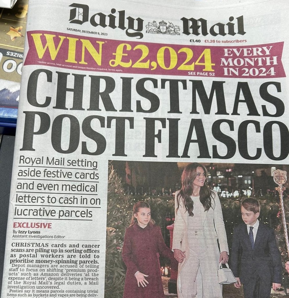 Above: The Daily Mail’s front page story bashed Royal Mail again
