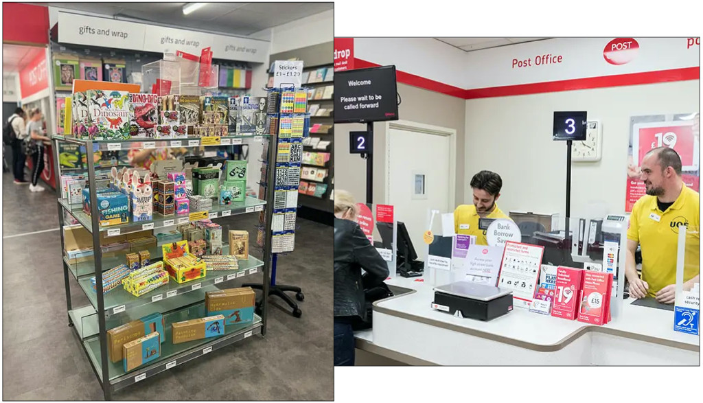 Above: There are eight busy post offices in the Universal Office Equipment group, all selling greeting cards
