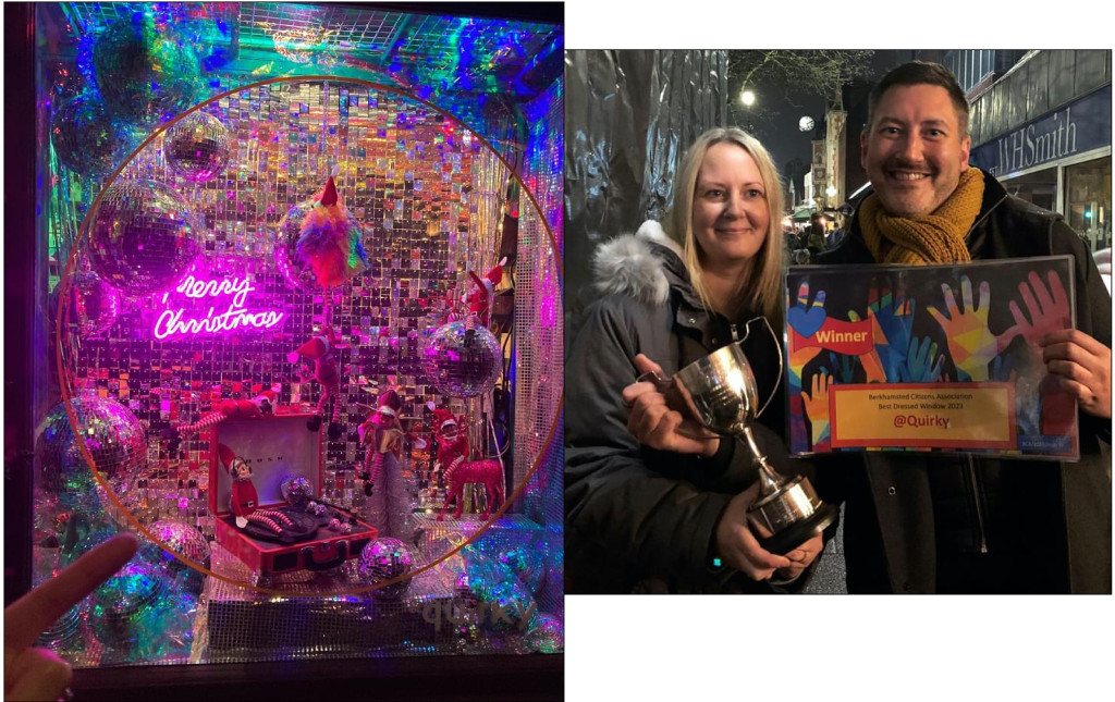 Above: Paul Cheshire’s creativity has won &Quirky the Best-Dressed Berkhamsted Christmas Window title for the third year in row – a joint winner this time round