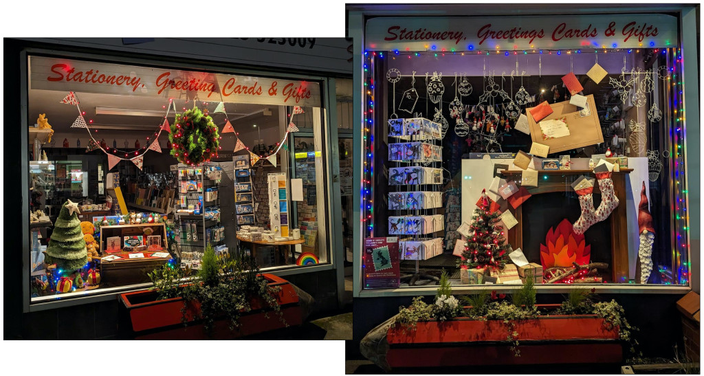 Above: Traditional displays of Christmas cards feature in Stationery Supplies’ windows in Marple and Wilmslow