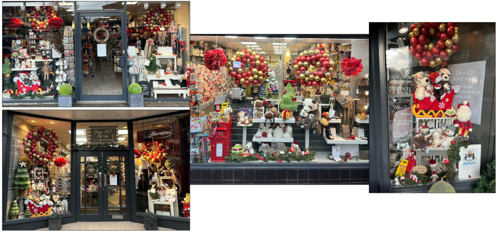 Above: There’s a definite red and gold bauble theme at Zo And Co’s stores in Didsbury, Marple, Cheadle and Knutsford, all entered into Glick’s comp
