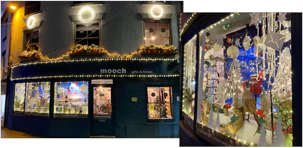 Above: The ‘send a card, deliver a smile’ message is in lights at Mooch Gifts & Home in Stourport-On-Severn