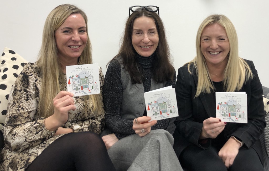 Above & top: Rachel Hare (centre), with staff members Estelle Johnson (left) and Michelle Hindle and the Christmas design sent to all their indie stockists