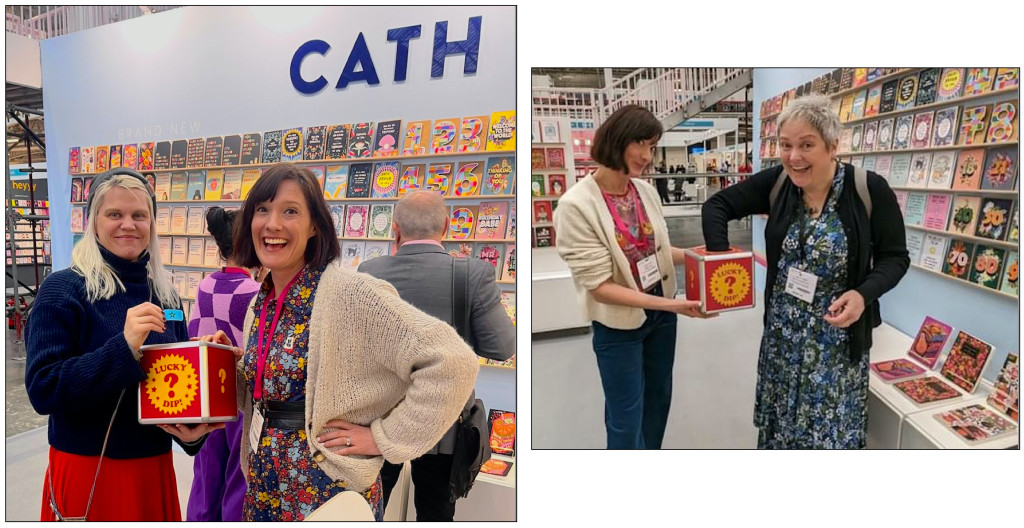 Above: Tokenhouse’s Holly (left) and Stationery Supplies’ Sarah (right) with Cath Tate Cards director Rosie Tate