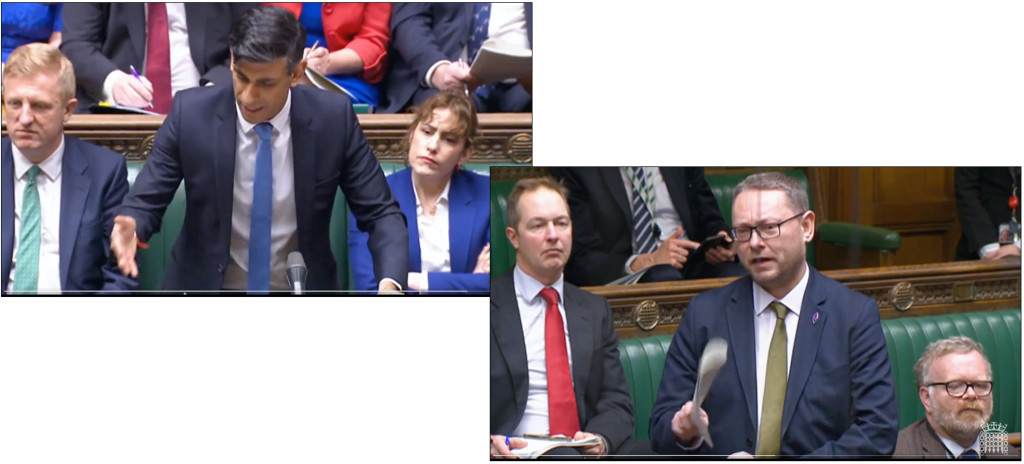 Above & top: Rishi Sunak (left) gets animated during Prime Minister’s Question Time as he confirms government support for the USO when MP Richard Thomson asked on Wednesday