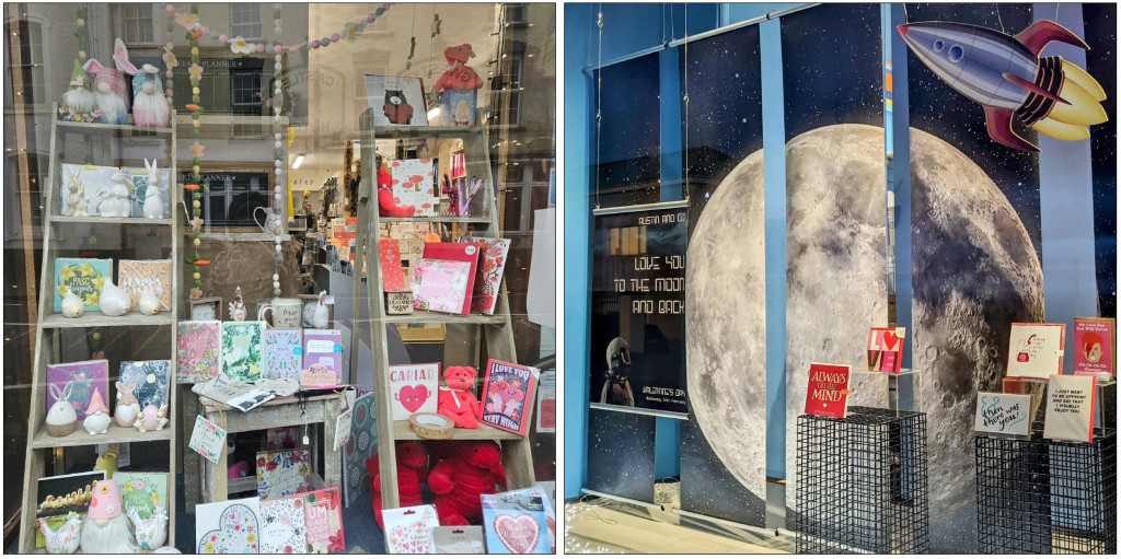 Above & top: Austin & Co’s display has rocketed love to the fore in Malvern while Lampeter’s Creative Cove has gone for the maximum seasonal approach, fitting in Valentine’s, Mother’s Day and Easter!