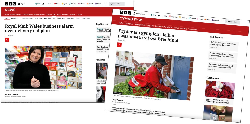 Above: Welsh speaker Sandra heads up the English version of the article on the BBC Wales website