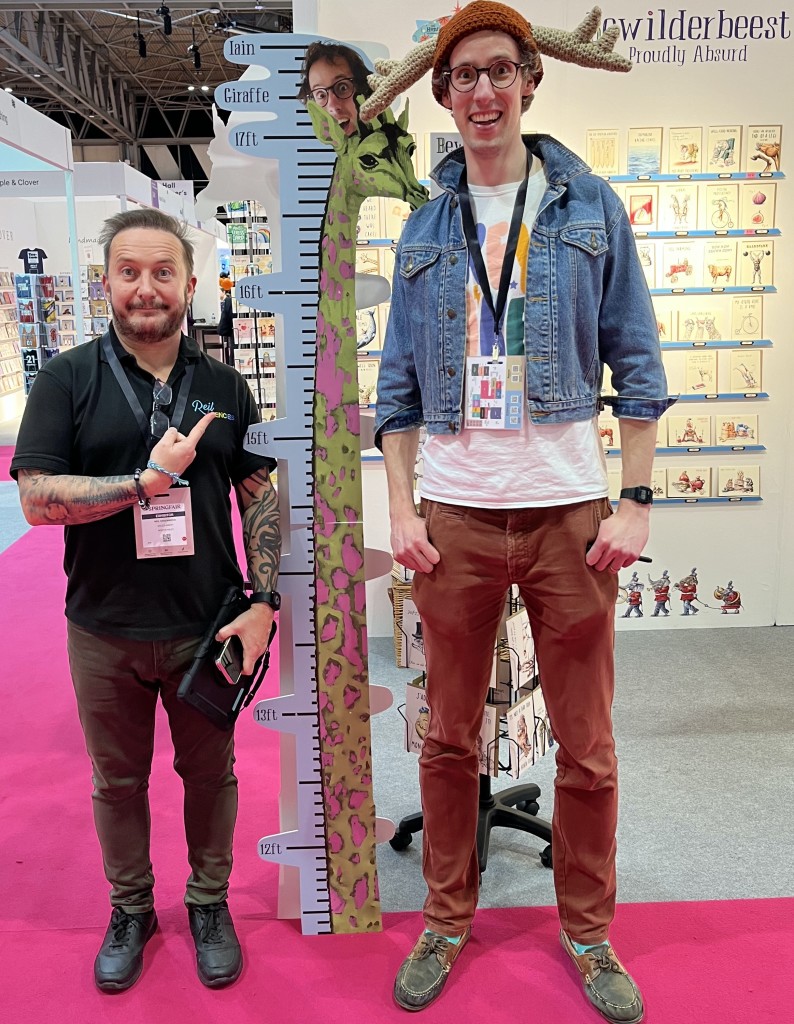 Above: Bewliderbeest’s Iain Hamilton has made a feature of his 6’8” height on stand 3P48 as sales agent Neil Greenwood, of Reil Agencies, looks to measure up