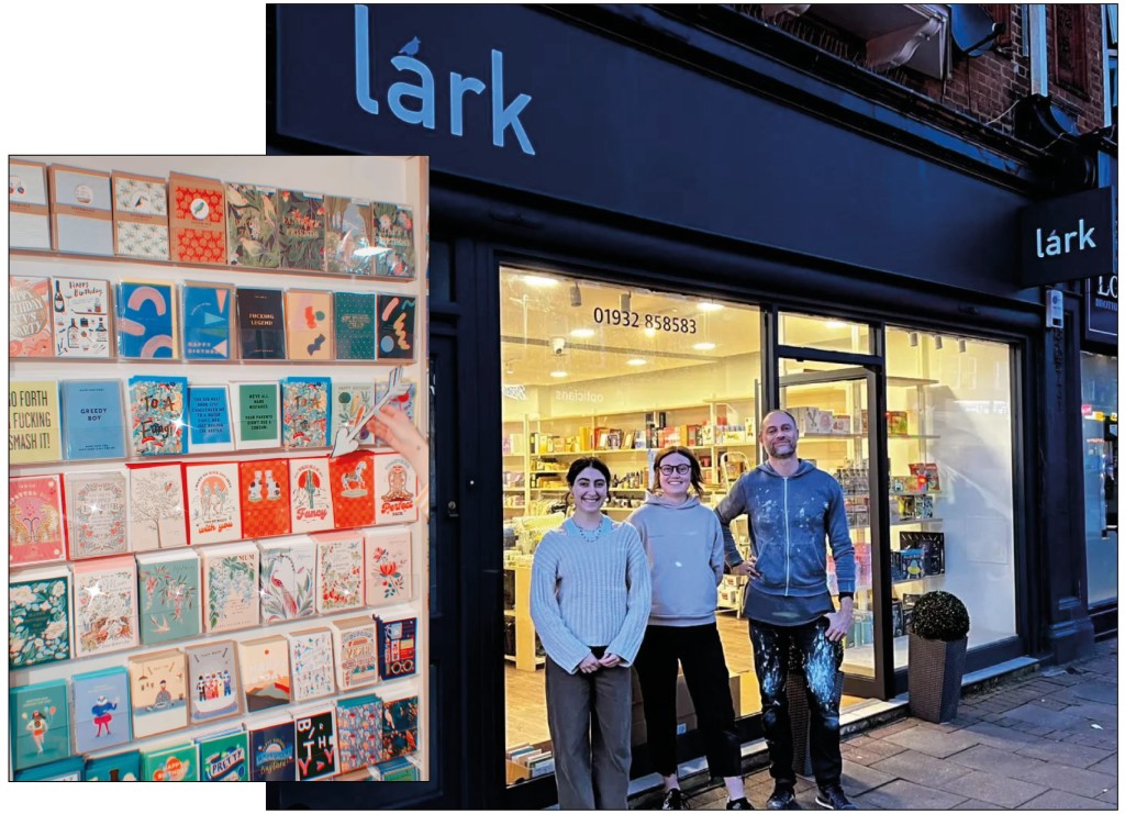 Above: Lark co-owner Dominic Crowe with some of the Weybridge team, and an in-store Valentines display