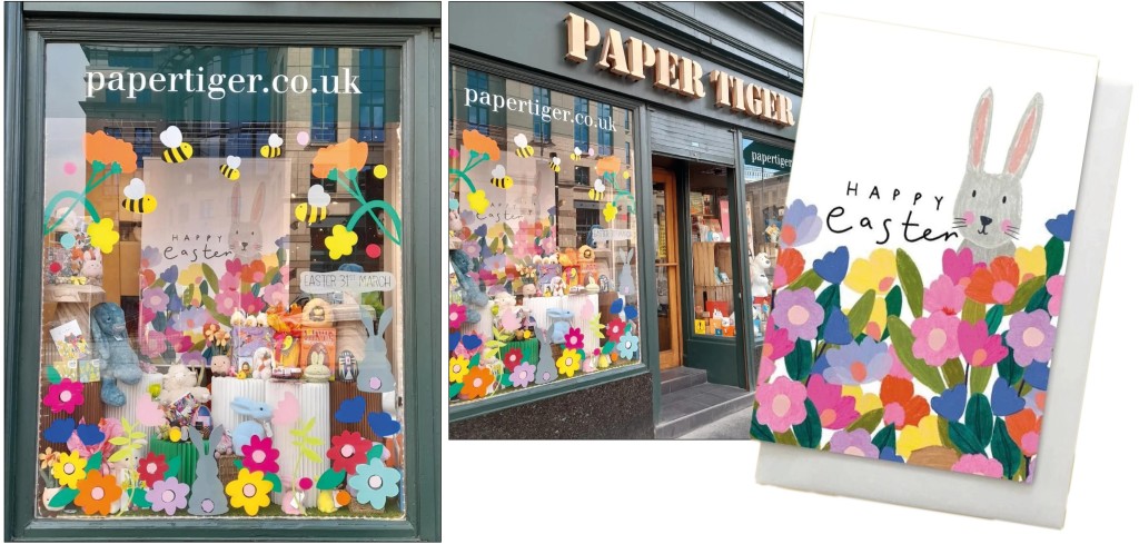 Above: A giant version of one of Stop The Clock’s bestselling Easter cards was the focus at Paper Tiger’s store in Edinburgh.