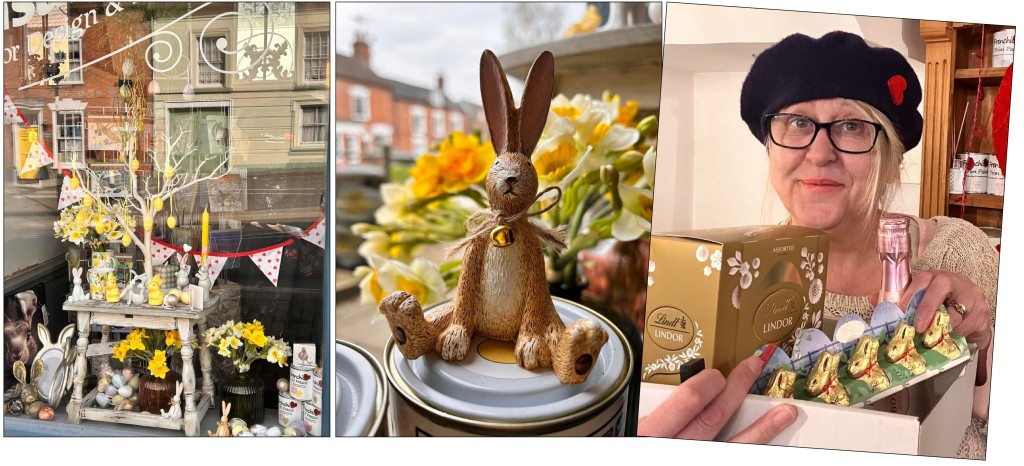 Above: Paula Farmer had a nice surprise when a box of Easter goodies was delivered from supplier Frenchic Paint in recognition of her seasonal display at Casa Interiors greetings, gifts and home store in Newnham