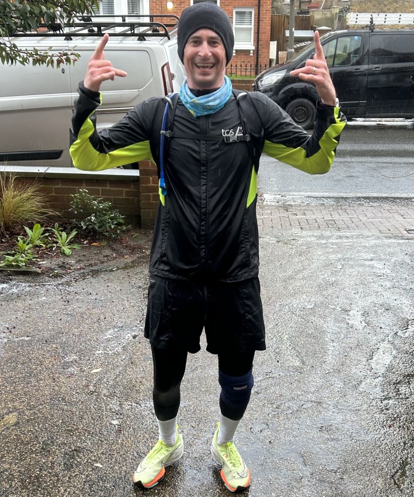 Above & top: Mark Janson-Smith joked “I’ve got out of baths drier” after his wettest long run, 2½hrs in the pouring rain
