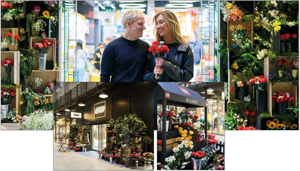 Above: Lego recently turned its store in London’s Battersea Power Station over to a flower shop and was helped by tv’s Made In Chelsea stars and newlyweds Sophie Habboo and Jamie Laing