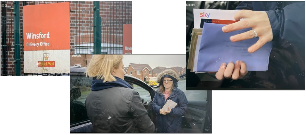 Above: Panorama reporters visited the Winsford Delivery Office where this woman showed her birthday card and letters she has to collect herself 