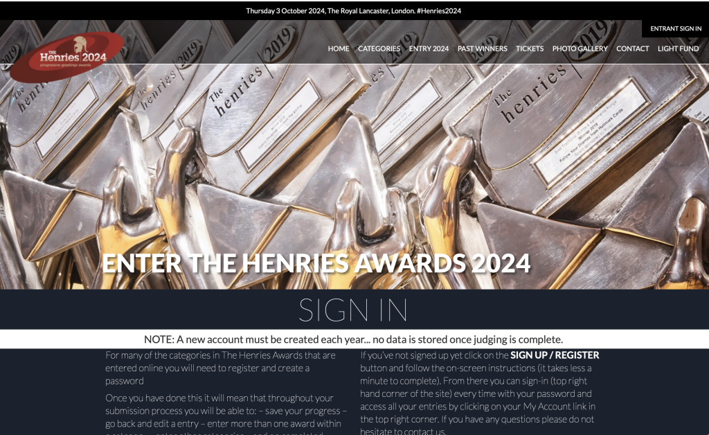 Above: The Henries website incorporates the entry portal
