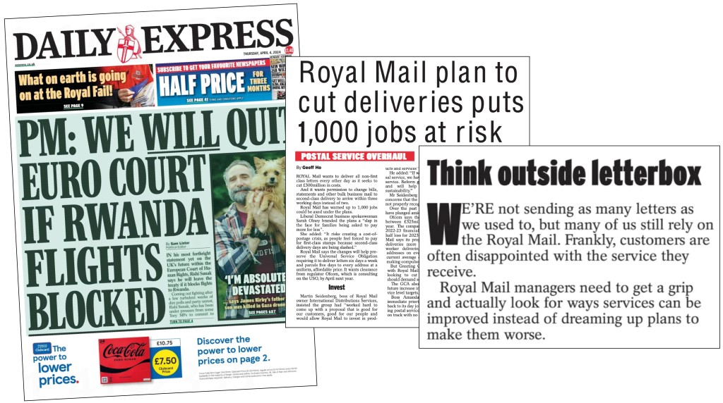 Above: The Daily Express flagged the issue on its front page as well as in its leader column