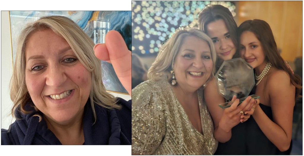 Above: Colleen crossed her fingers before setting out for the awards ceremony – and it worked!