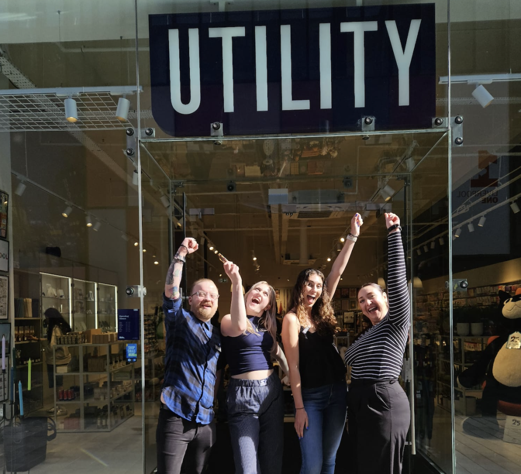 Above & top: The team at Utility’s Liverpool One flagship store jump for joy